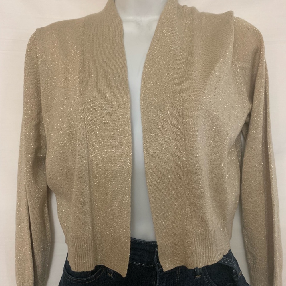 Calvin Klein Open Front Gold Shimmering Cardigan Sweater Size S